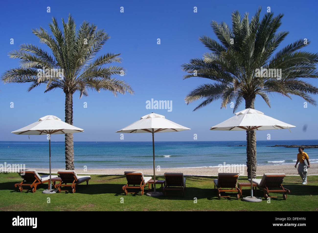 Der Strand von Al Bustan Palace, Oman Stockfoto