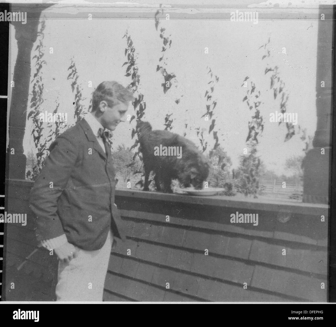 Präsident Franklin D. Roosevelt wird mit seinem Hund Tip auf Campobello Island gezeigt, einem persönlichen Rückzugsort für Roosevelt. Stockfoto