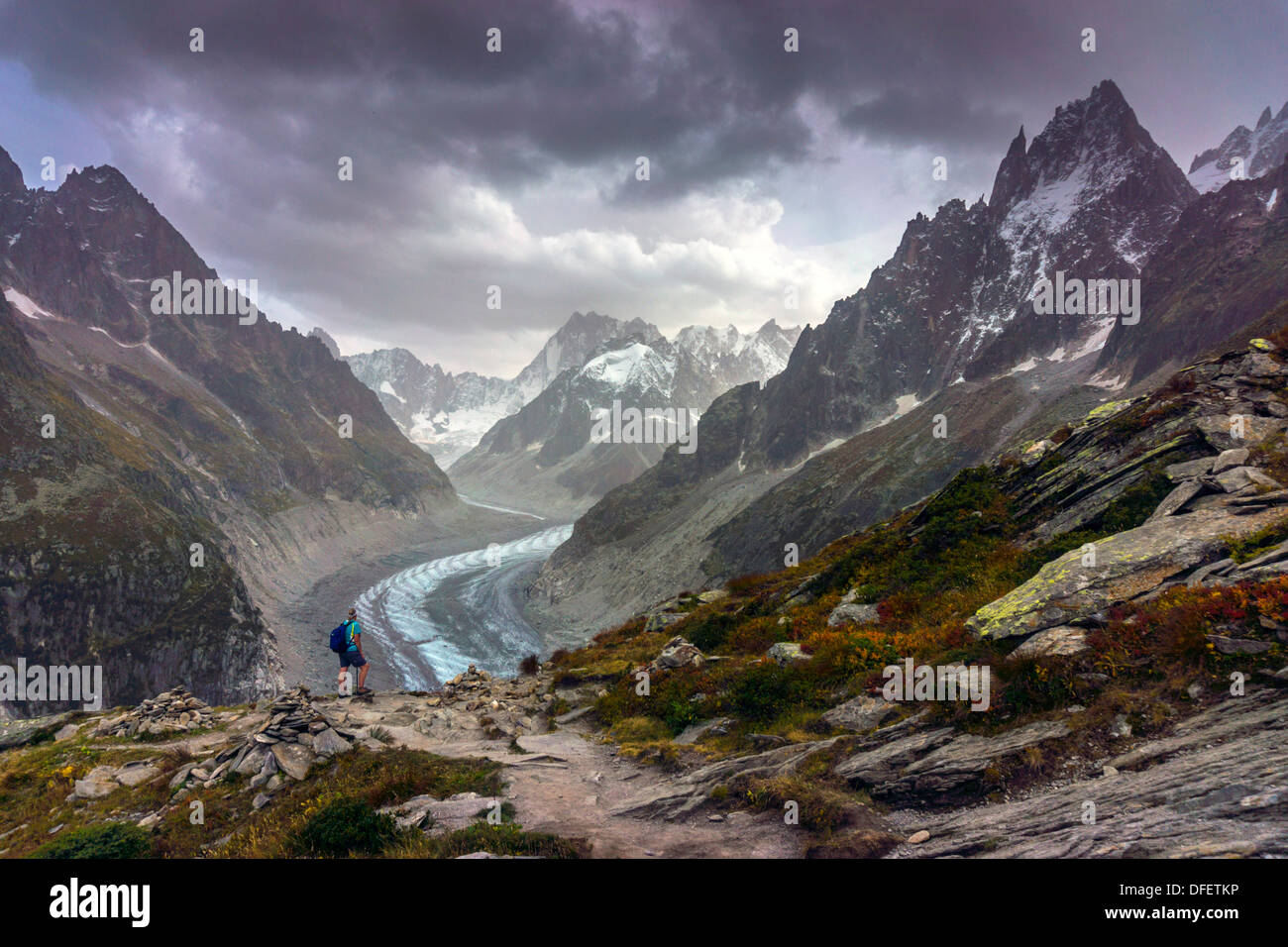 Mer de Glace Gletscher, Chamonix-Mont-Blanc, globale Erwärmung, Rückzug der Gletscher Stockfoto