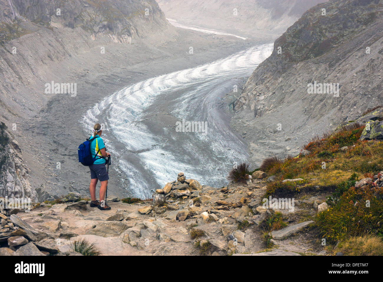 Mer de Glace Gletscher, Chamonix-Mont-Blanc, globale Erwärmung, Rückzug der Gletscher Stockfoto