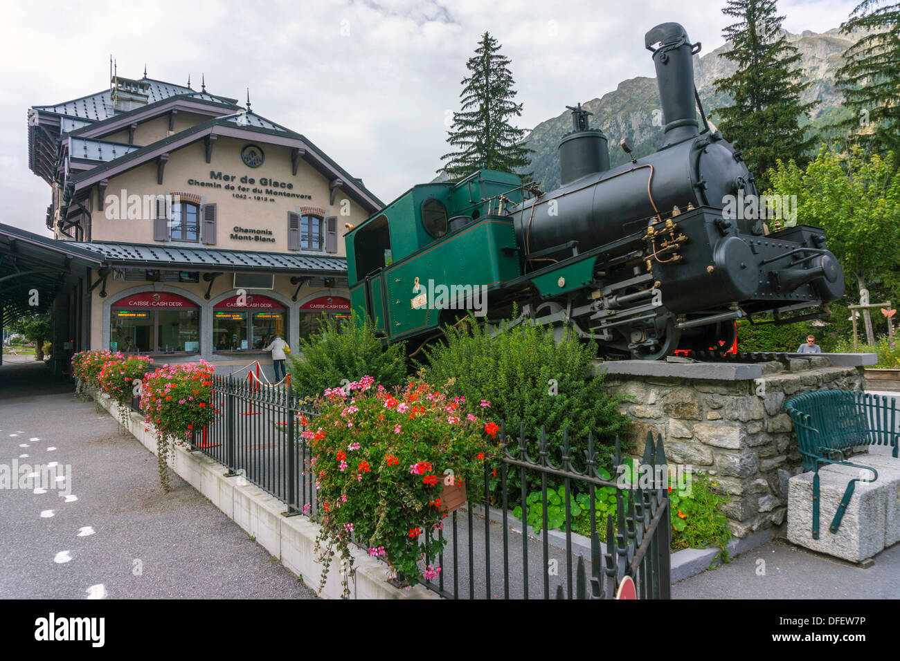Montenvers Mountain Railway Station, und alten Zahnstange und Ritzel Zug, Mer de Glace, Chamonix Mont Blanc, Alpen, Stockfoto