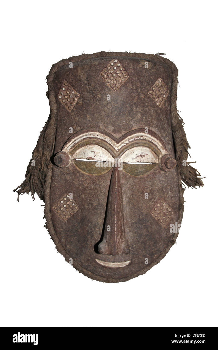 Holz und Fasern Maske, Westafrika Stockfoto