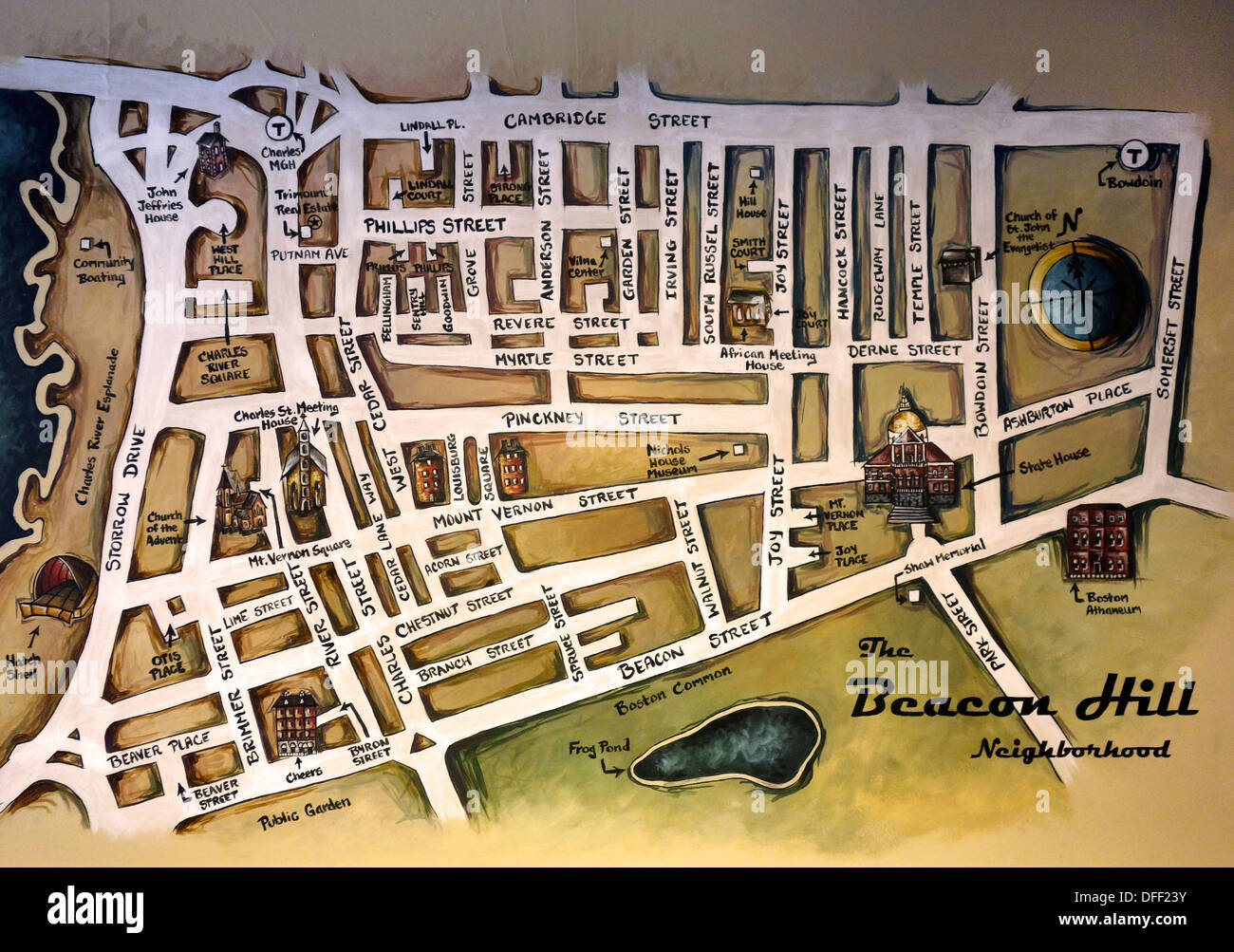 Map Of Beacon Hill Boston Beacon Hill Viertel Karte Stockfotografie - Alamy