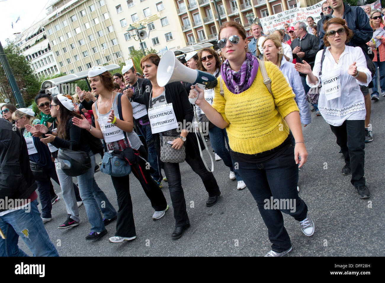 Studenten und Mitarbeiter in Ausbildung Protest in Griechenland Stockfoto