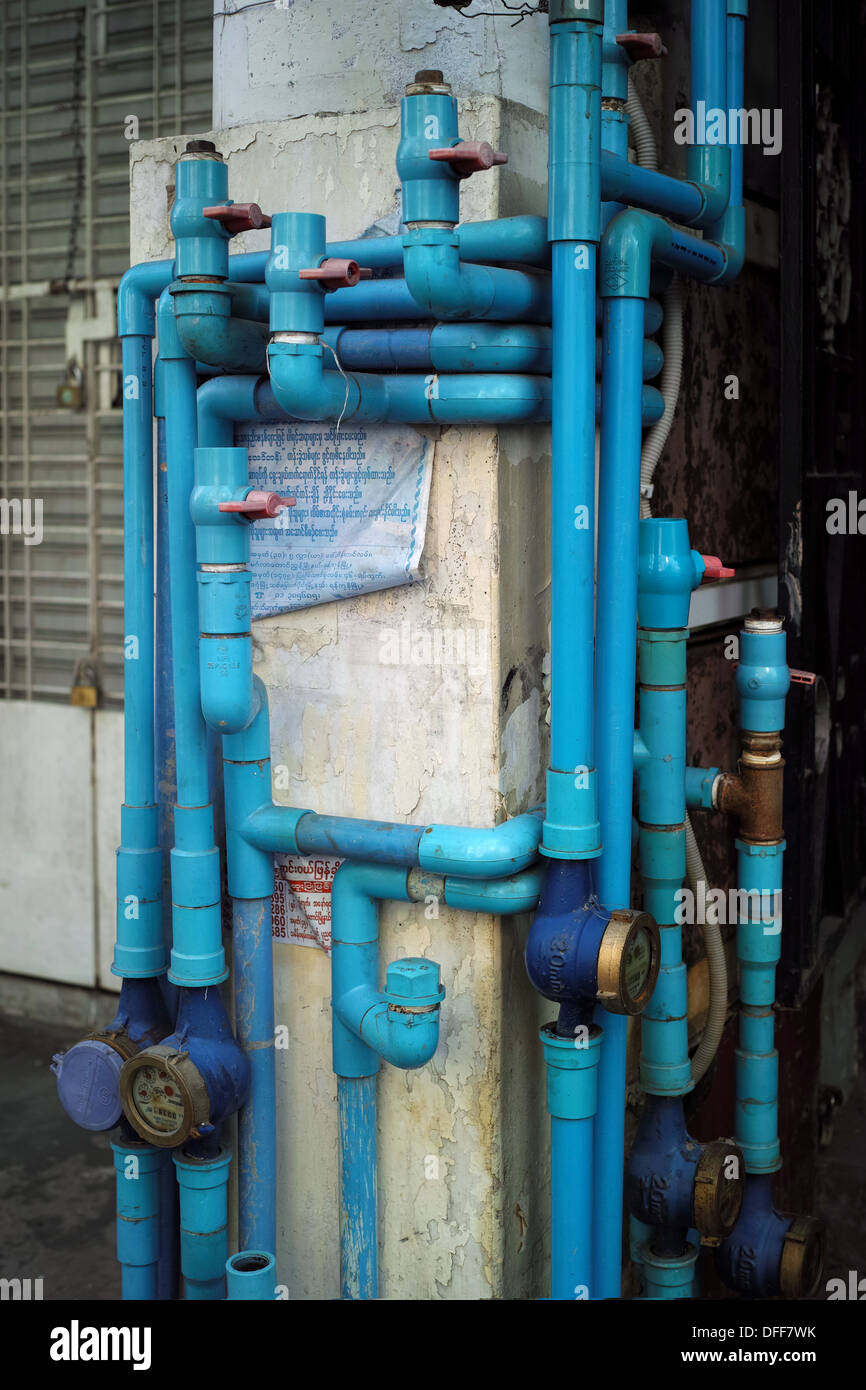 Erdgas-Linie Chaos Yangon Stockfoto