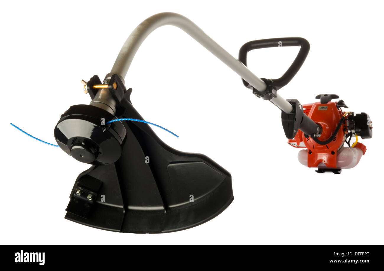 Benzinbetriebener Gartenschneider oder Stabmesser oder Unkrautfresser. Stockfoto
