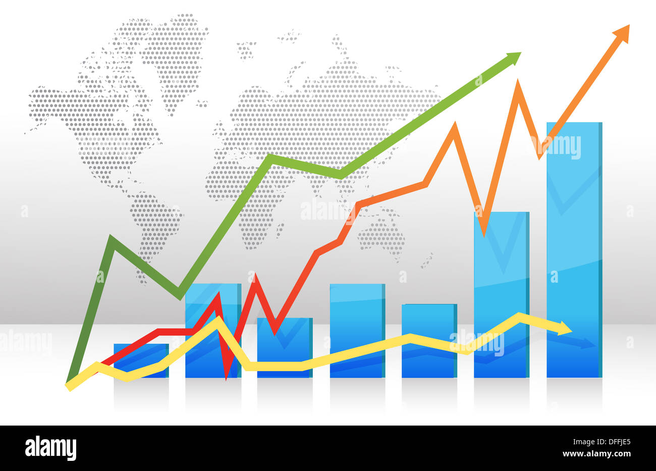 Balkendiagramm mit Pfeilen Illustration zu finanzieren Stockfoto