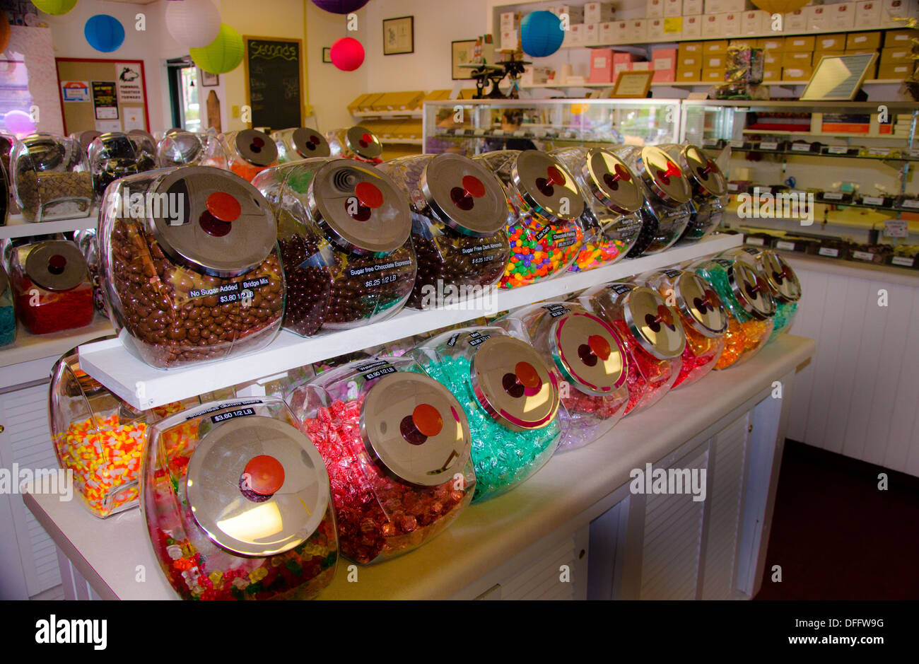 Süßwaren, einem Candy Shop in DeKalb, Illinois, einer Stadt auf dem Lincoln Highway Stockfoto