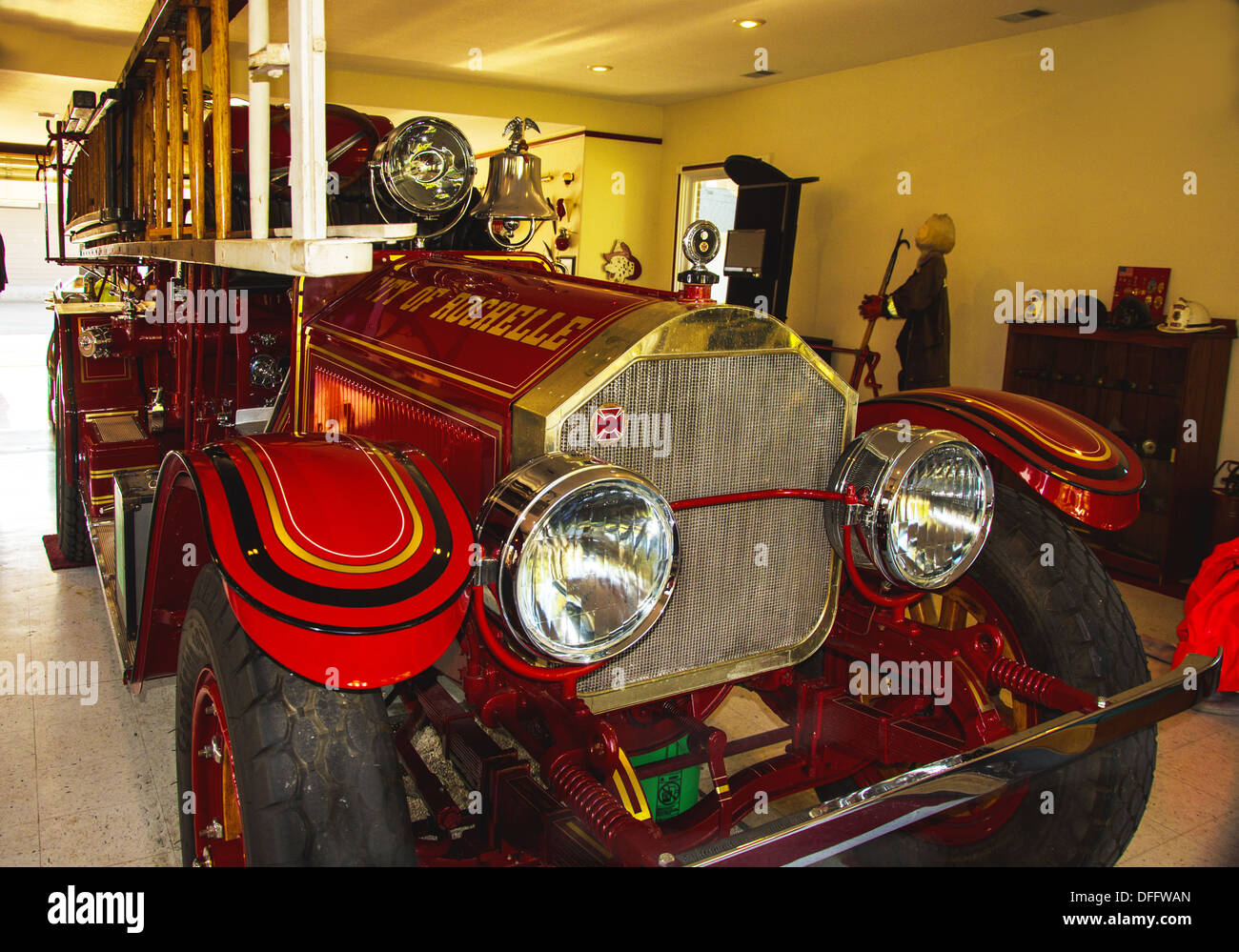 Historischen Feuerwehrauto im Rochelle Feuerwehr Museum in Rochelle, Illinois, einer Stadt auf dem Lincoln Highway Stockfoto
