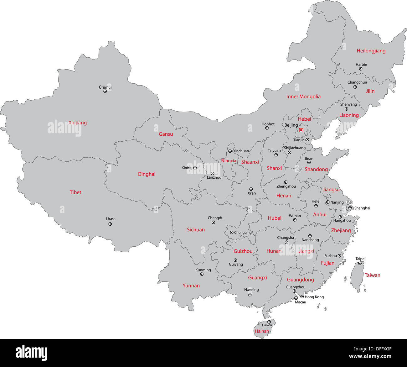 Gray China Karte Stockfoto