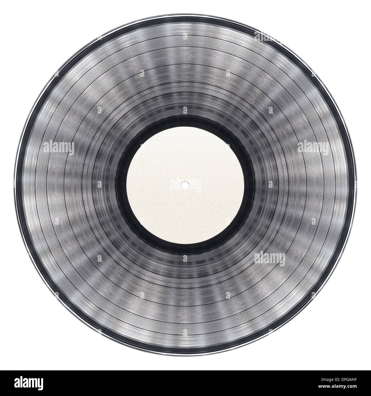 Schwarzes Vinyl-Schallplatte, die isoliert auf weißem Hintergrund Stockfoto