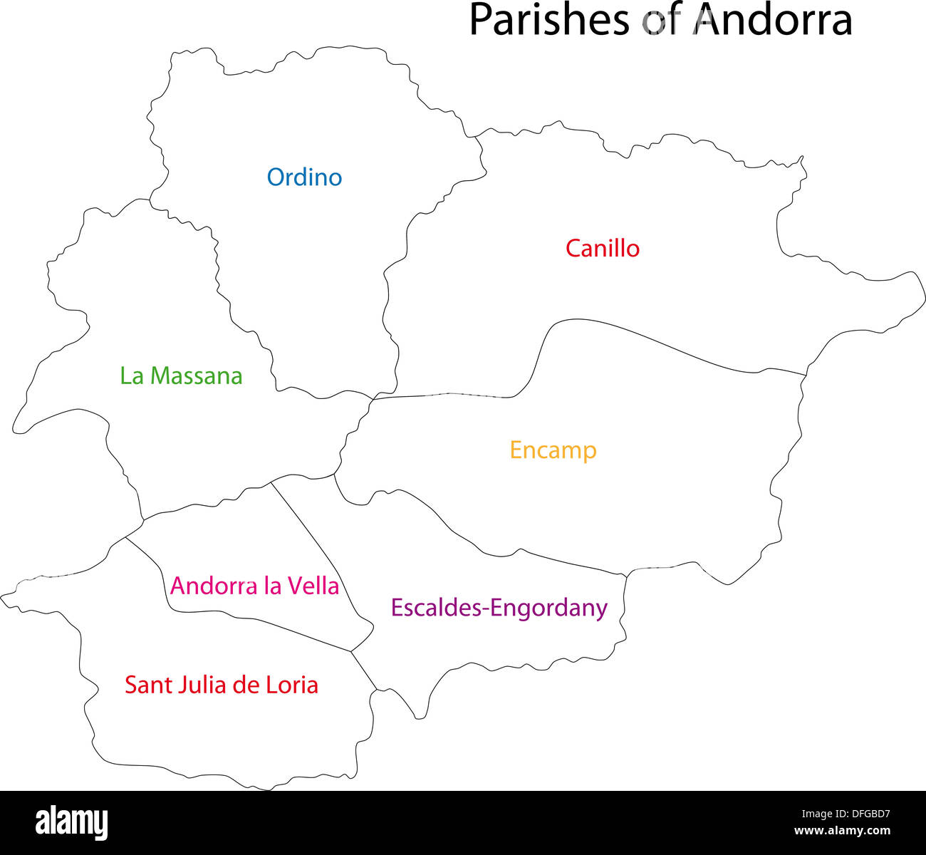 Kontur Andorra Karte Stockfoto