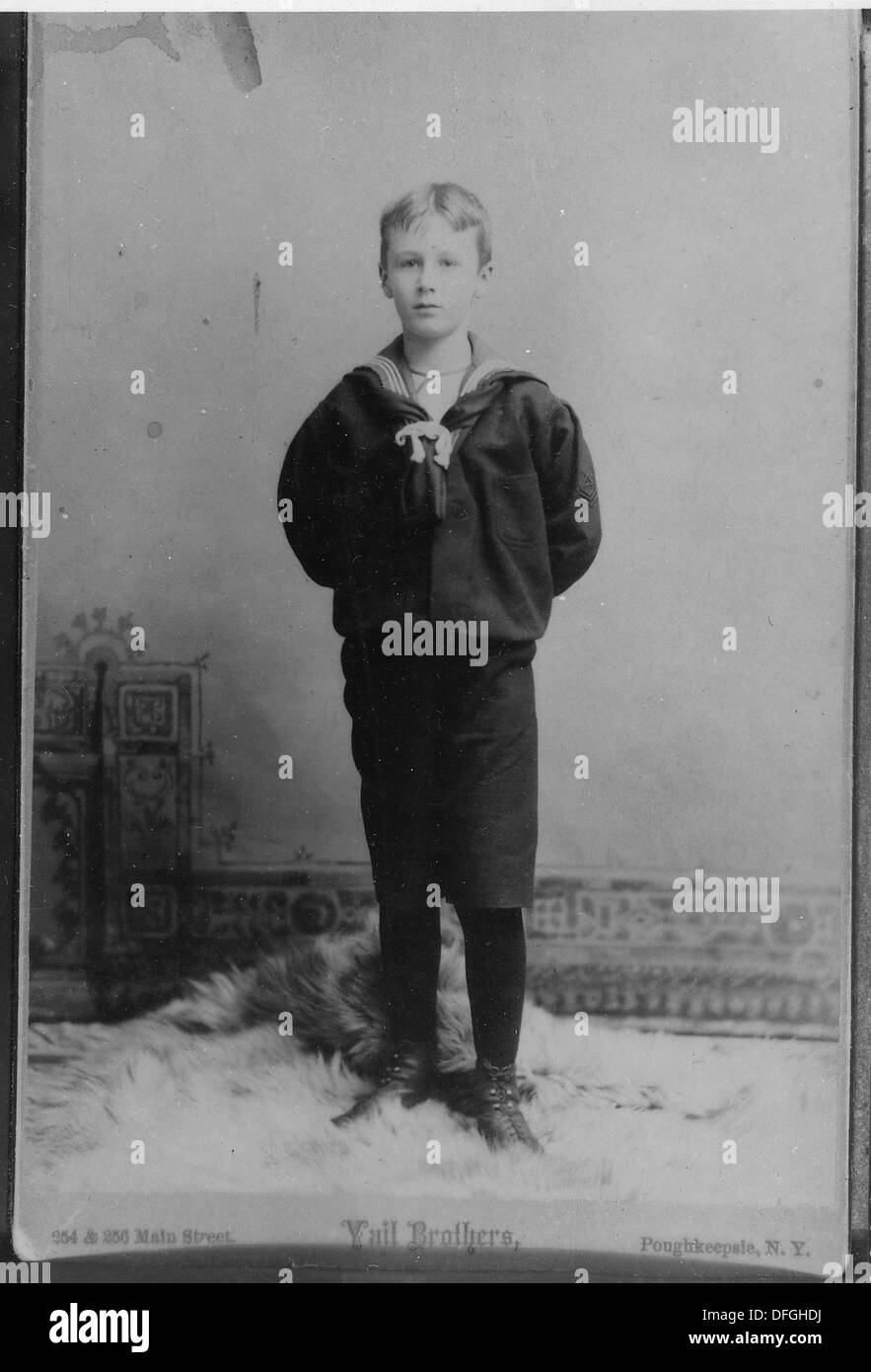 Ein Porträt von Franklin D. Roosevelt, aufgenommen in Poughkeepsie, New York, mit dem Bild des 32. Präsidenten der Vereinigten Staaten. Stockfoto