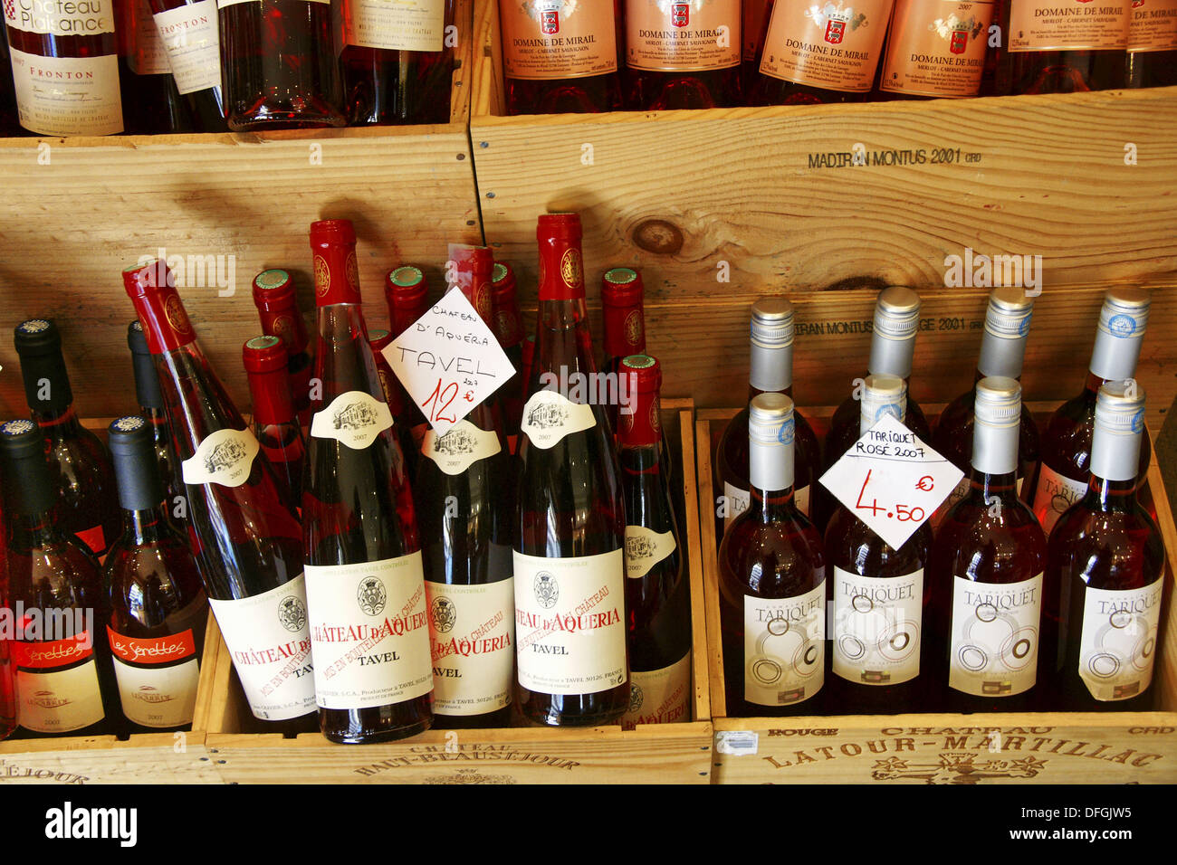 Verschiedene französische Weine (Tavel, Tariquet, etc.), Frankreich Stockfoto