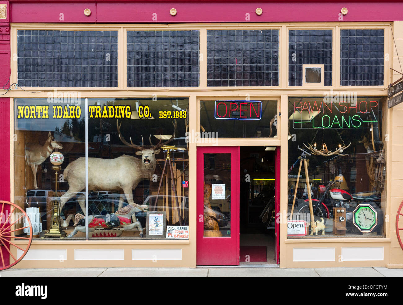 Pfandhaus in der Bank Street (Main Street) in der historischen alten Silberbergbau Stadt von Wallace, Idaho, USA Stockfoto