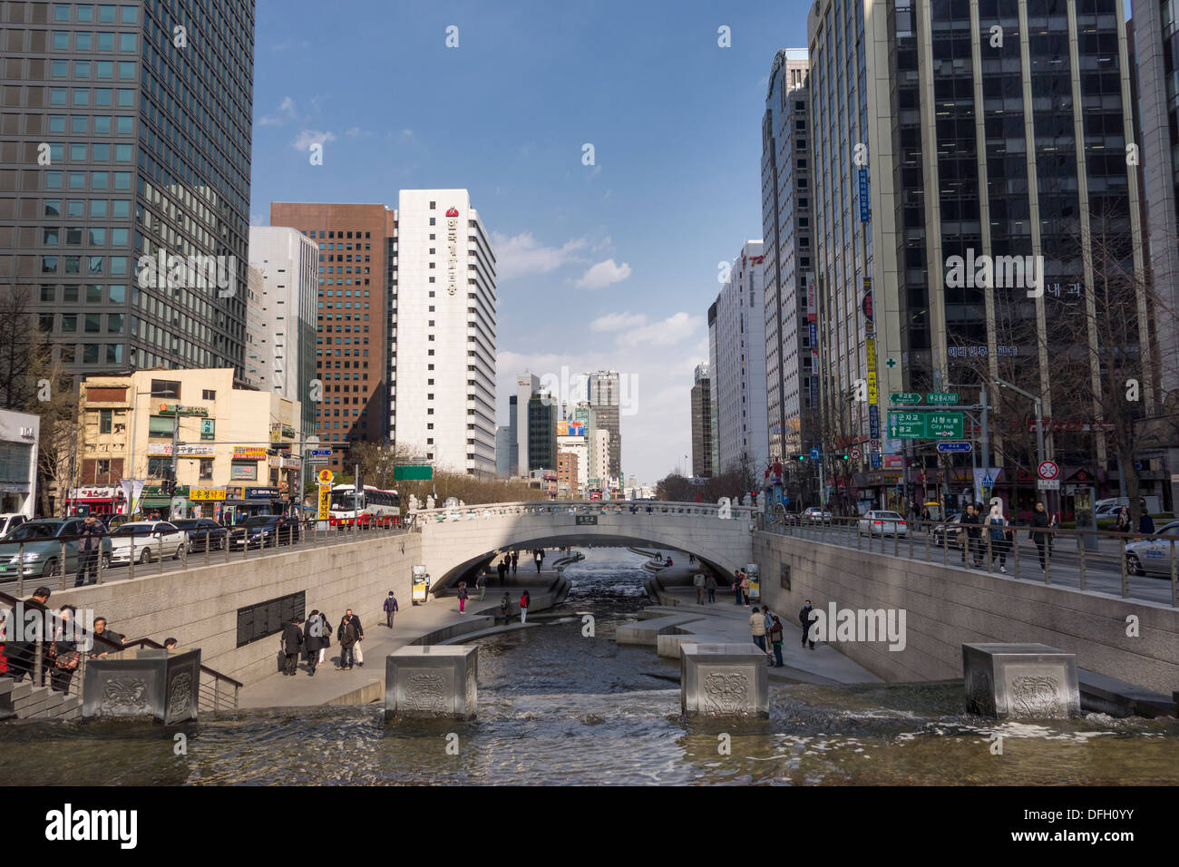 Ansicht des Cheonggyecheon Stream, Seoul, Korea Stockfoto