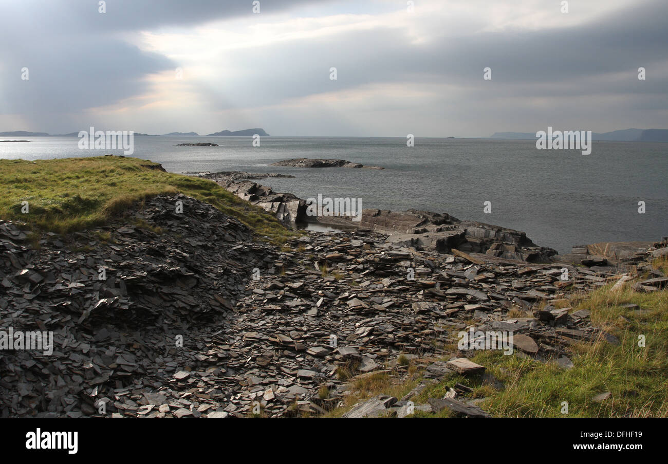 Schiefer Strand Insel Luing Schottland september 2013 Stockfoto