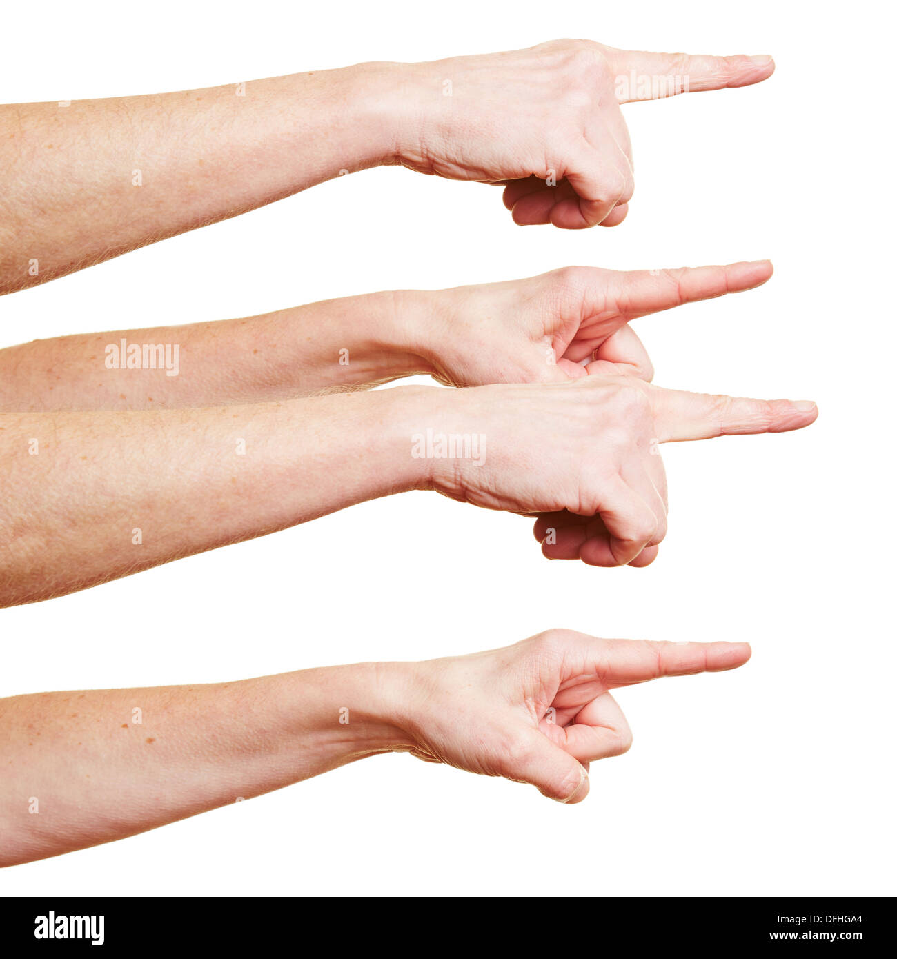 Mobbing mit spöttischen Finger zeigen in eine Richtung Stockfoto