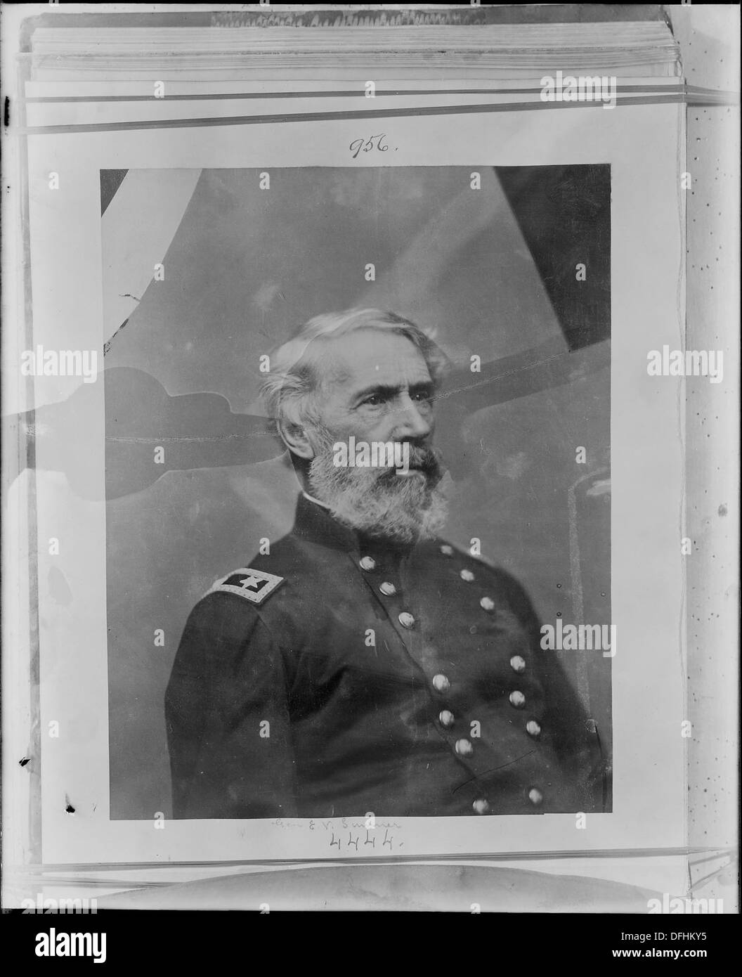 General Edwin V. Sumner, ein General der Union Army während des Amerikanischen Bürgerkriegs, wird in einem Porträt dargestellt, das seinen Militärdienst und seine Rolle in der Union Army hervorhebt. Stockfoto