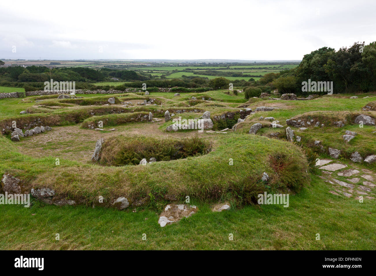 Reste von Carn Euny Eisenzeitdorf in der Nähe von Sancreed, Cornwall Stockfoto