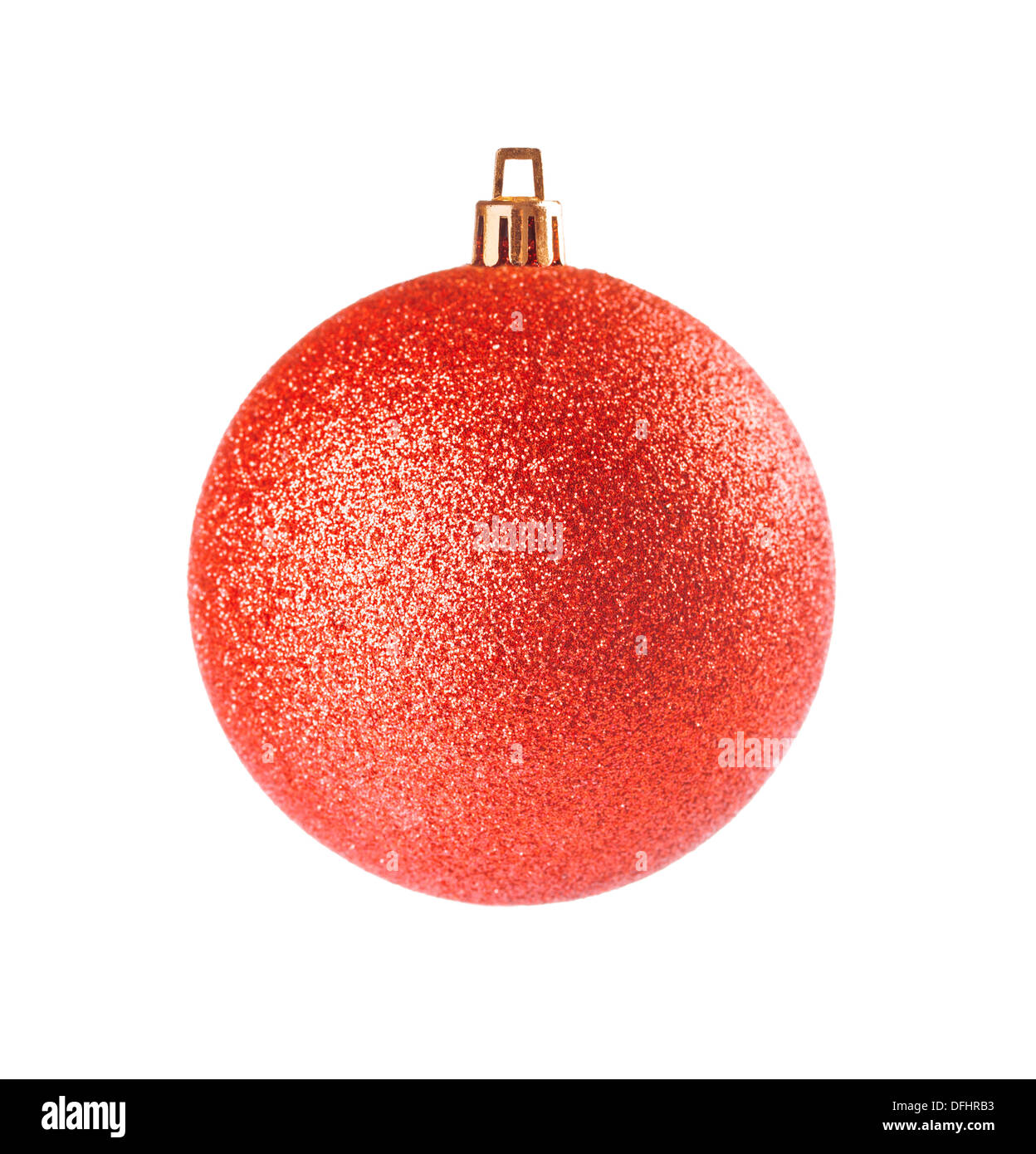 rote Weihnachtskugel auf weißem Hintergrund Stockfoto