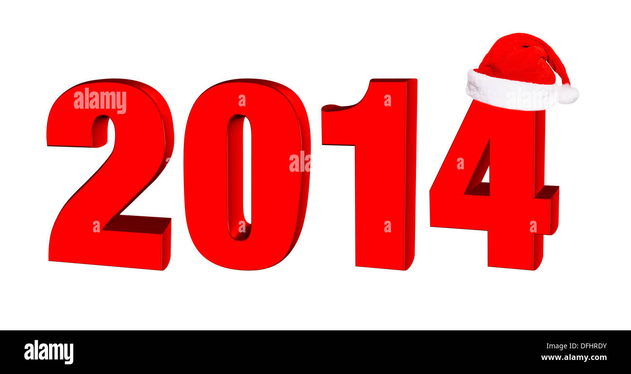 Neues Jahr 2014, 3D-Text in einen Hut von Santa Claus Stockfoto