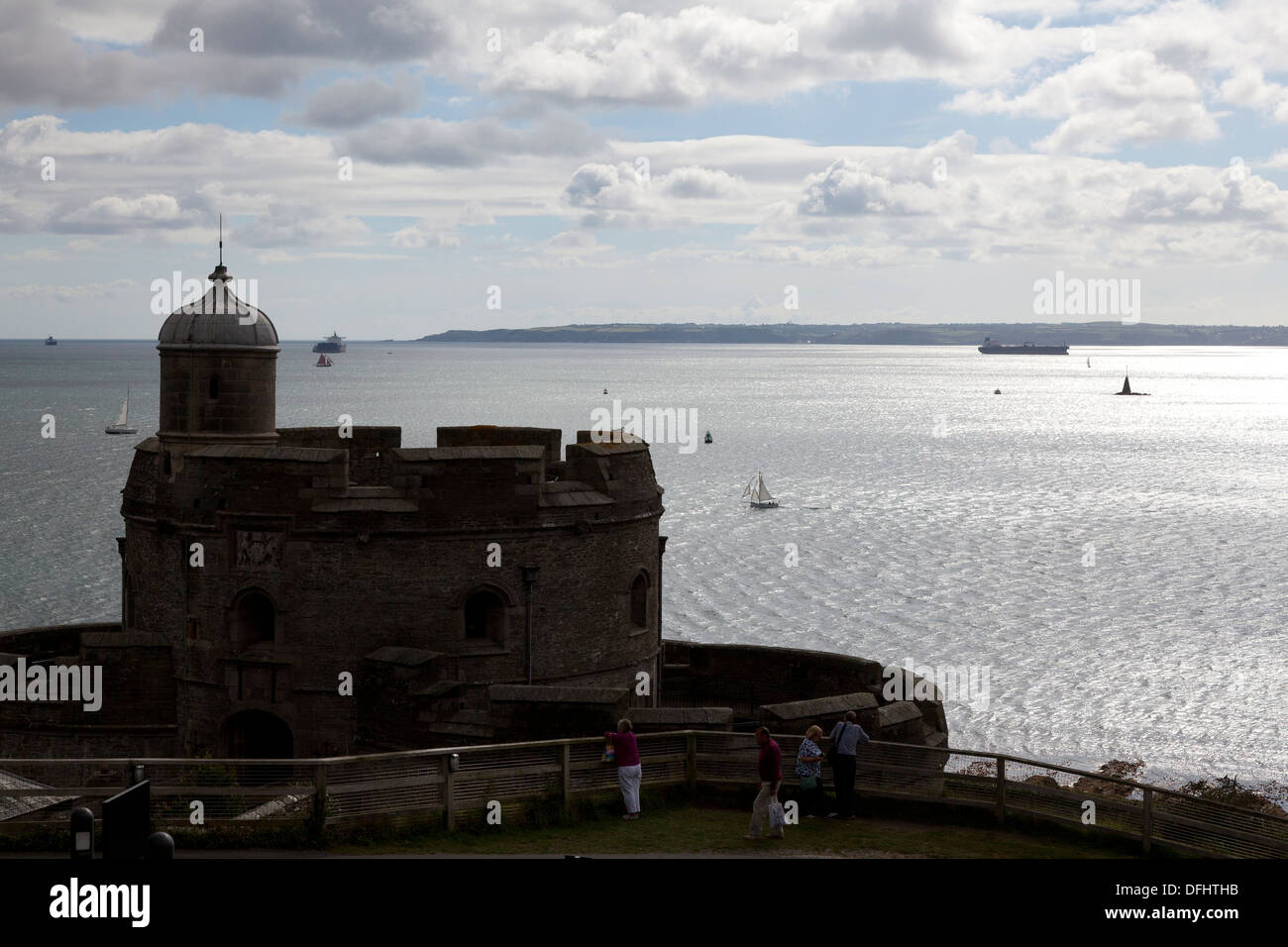 St. Mawes Castle in Richtung Bucht Falmouth, Cornwall Stockfoto