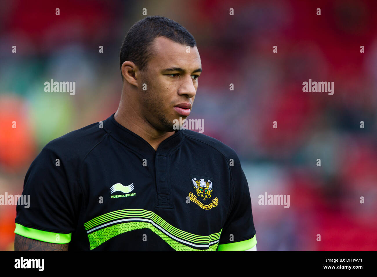 Leicester, UK. 5. Oktober 2013. Northampton Courtney Lawes bevor der Aviva Premiership Runde 5-Partie zwischen Leicester Tigers und Northampton Saints an der Welford Road, Leicester Credit gespielt: Graham Wilson/Alamy Live News Stockfoto