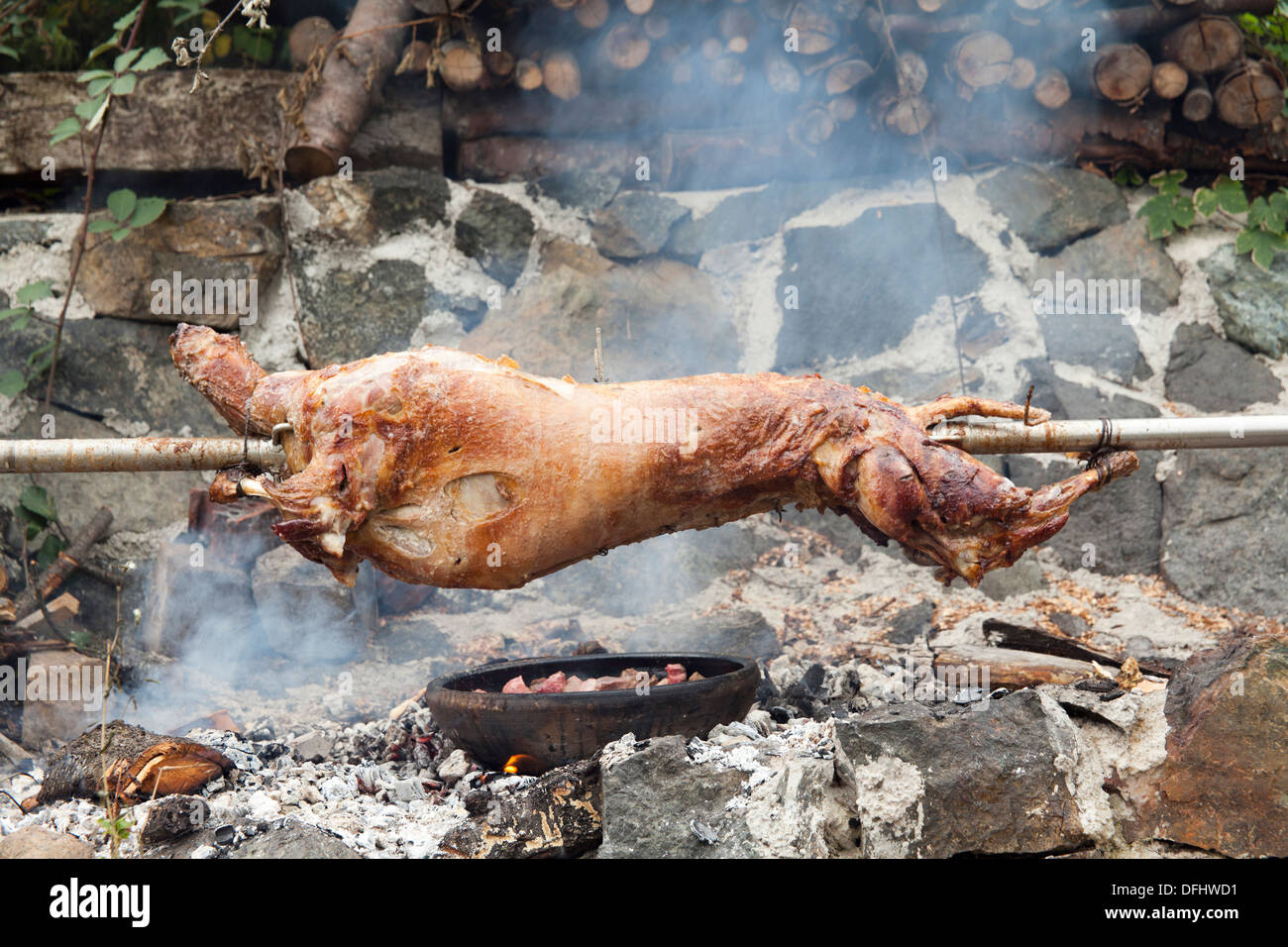 gebratenes Lamm am Spieß Stockfoto