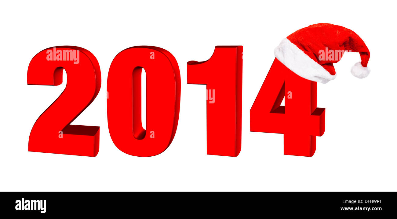 Neues Jahr 2014, 3D-Text in einen Hut von Santa Claus Stockfoto