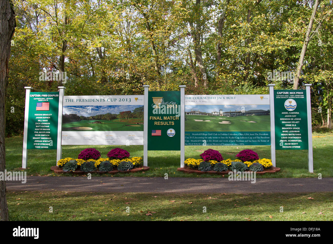 3. Oktober 2013: Einen allgemeinen Überblick über The Presidents Cup auf dem 18. Fairway während des ersten Tages der Vierball Übereinstimmungen im Muirfield Village Golf Club in Dublin, Ohio Stockfoto