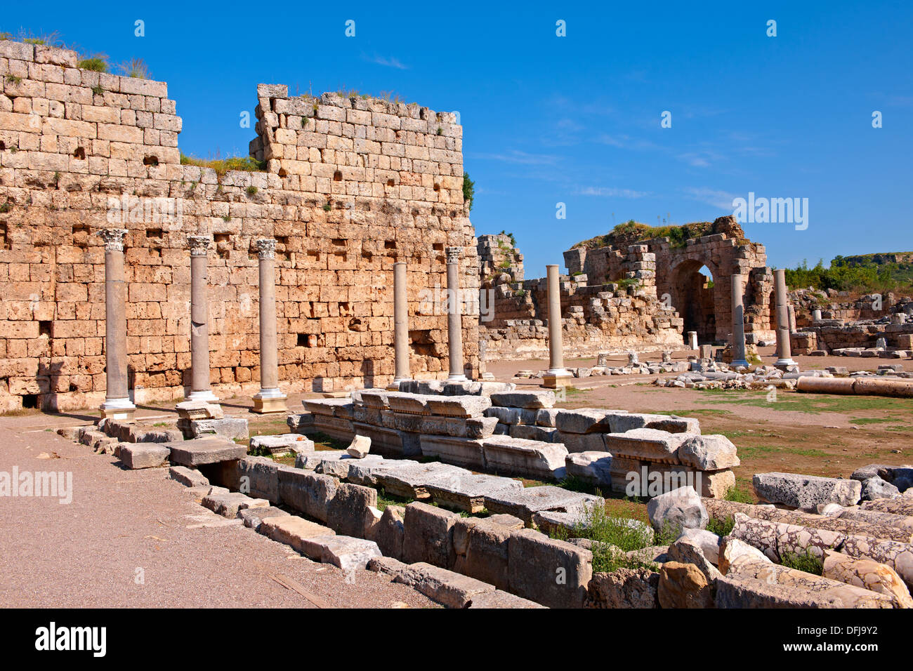 Südlichen Thermen der archäologischen Stätte Perge (Perga), Türkei Stockfoto