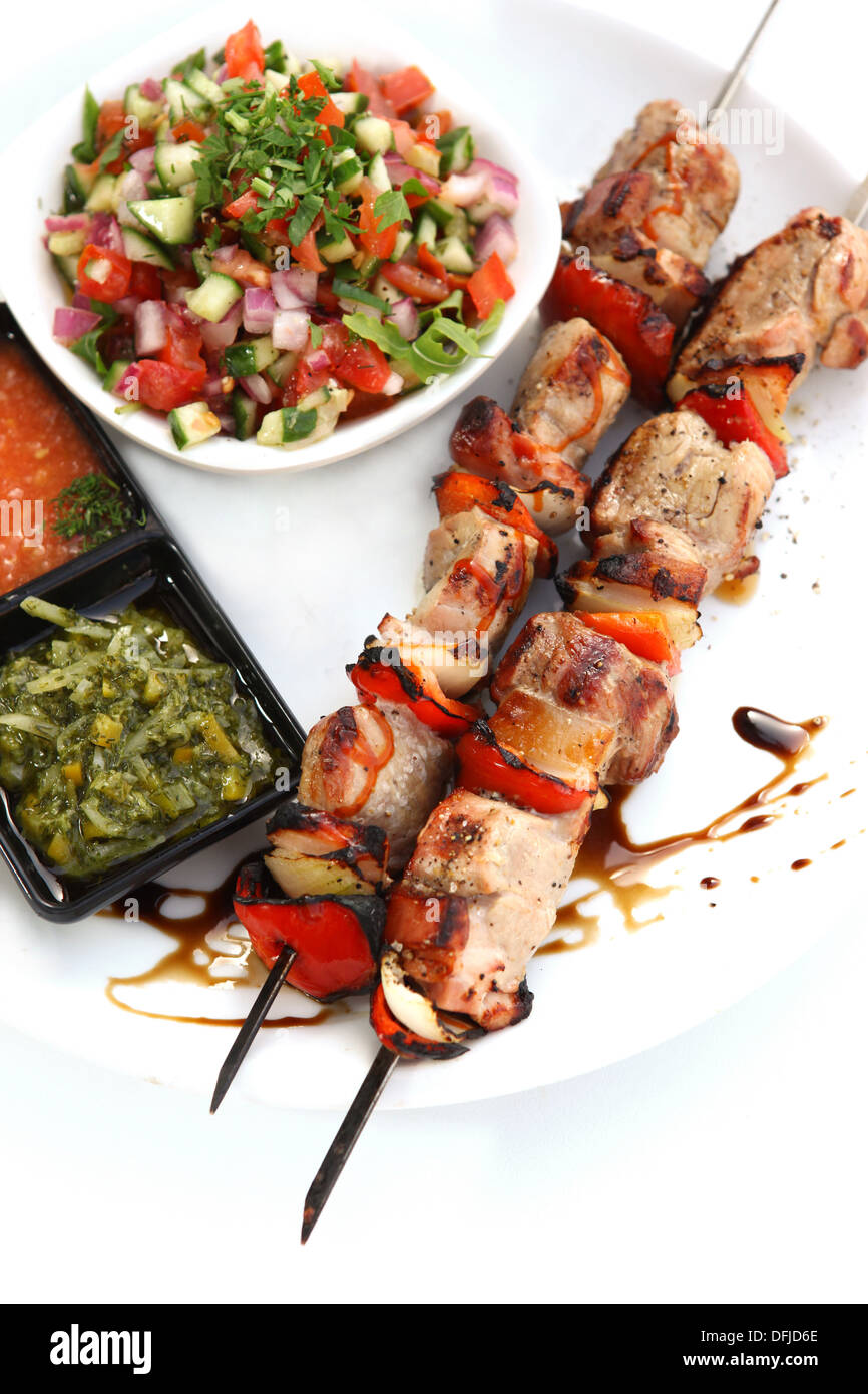 Char gegrilltem Schweinefleisch-Spieße Stockfoto