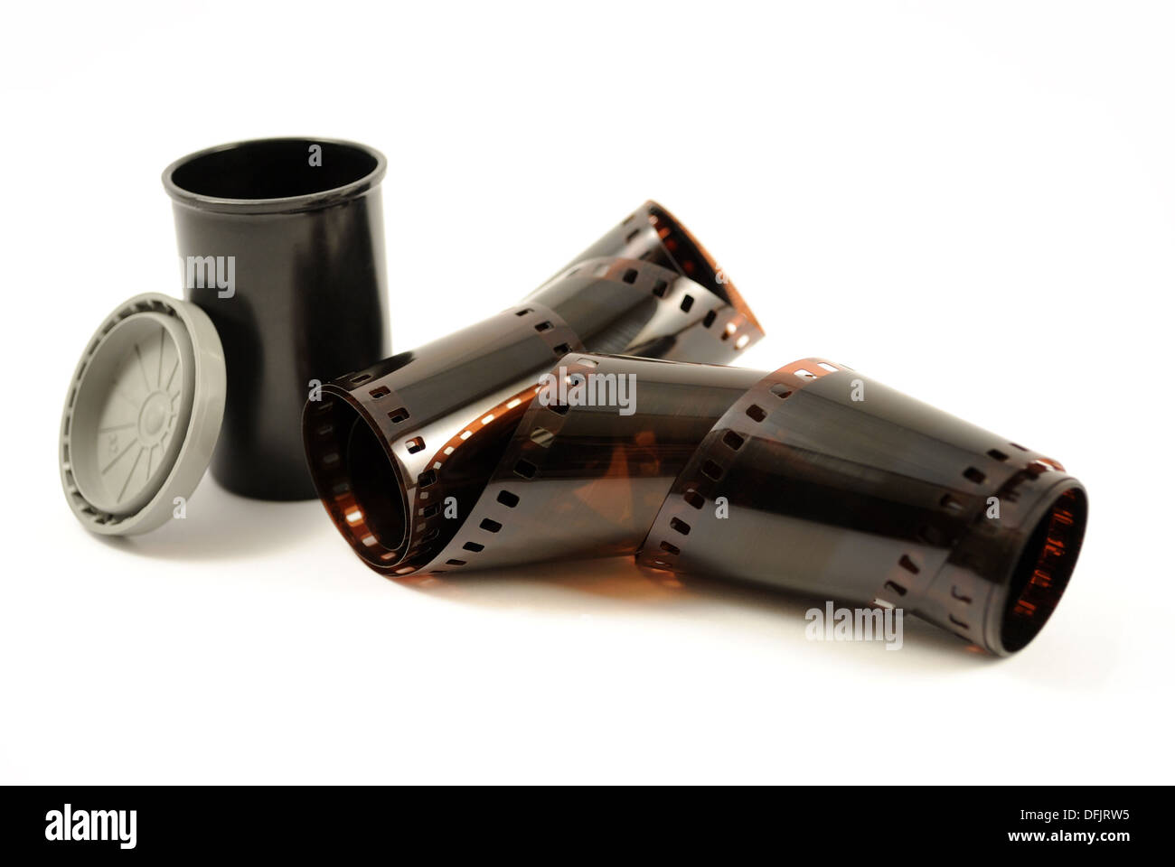 Der gezeigte Film auf weißem Hintergrund. Stockfoto