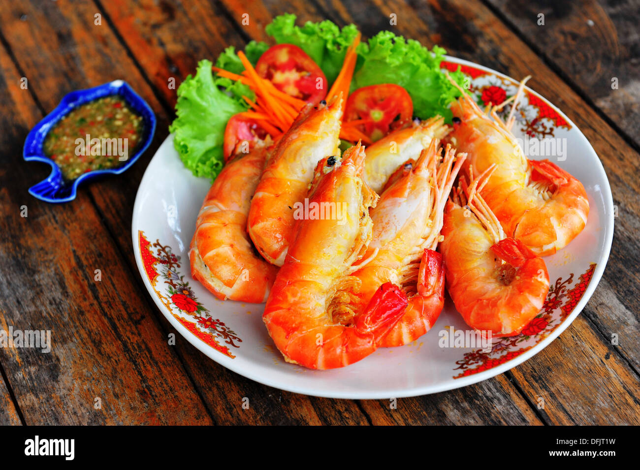 Taste of Thailand - Fluss Garnelen in Knoblauchbutter gebacken Stockfoto