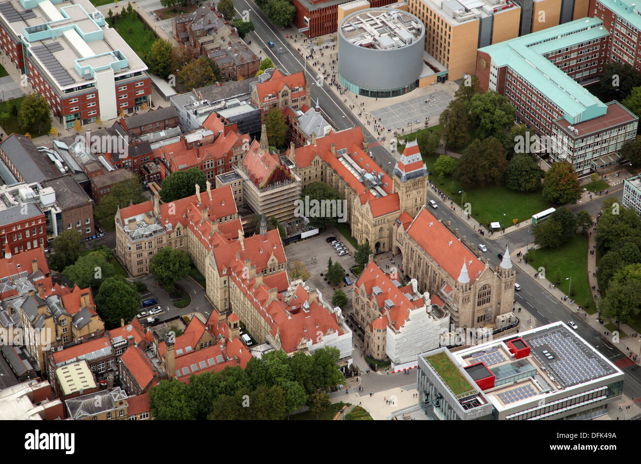 Luftaufnahme der University of Manchester Stockfoto