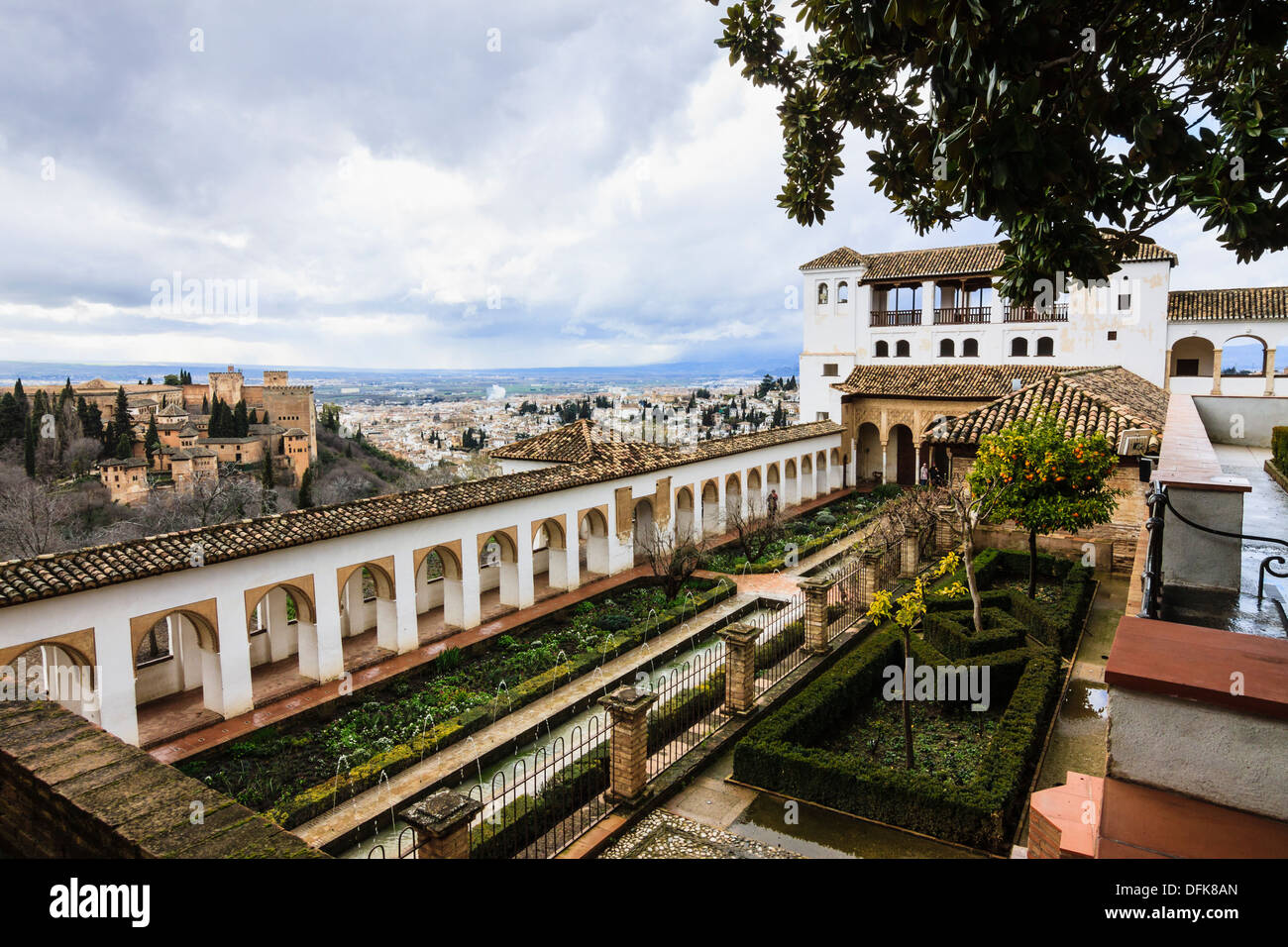 Generalife Palast Übersicht. Alhambra, Granada, Spanien Stockfoto