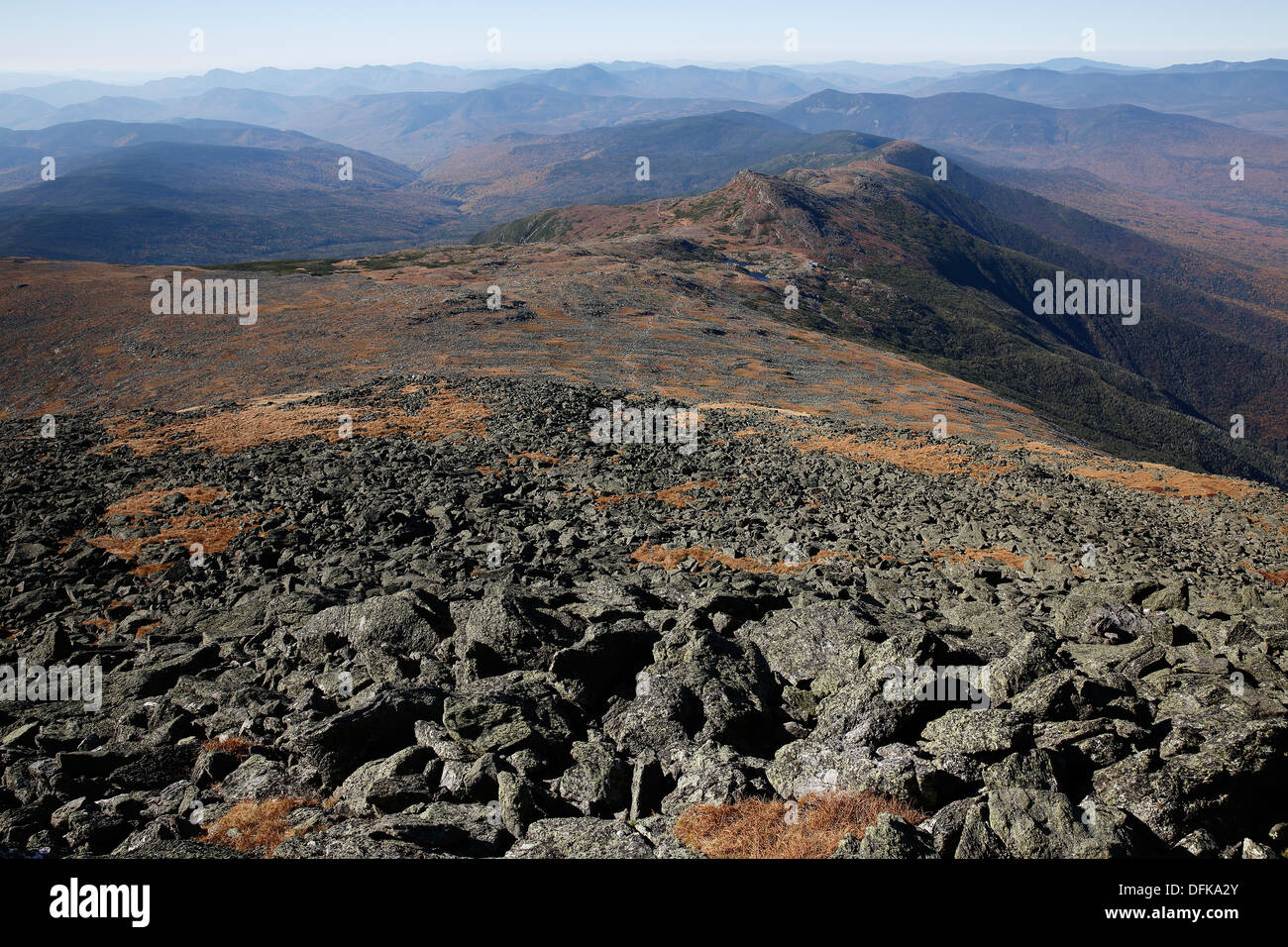 Die Presidential Range, Blick nach Süden vom Gipfel des Mount Washington, New Hampshire, USA Stockfoto