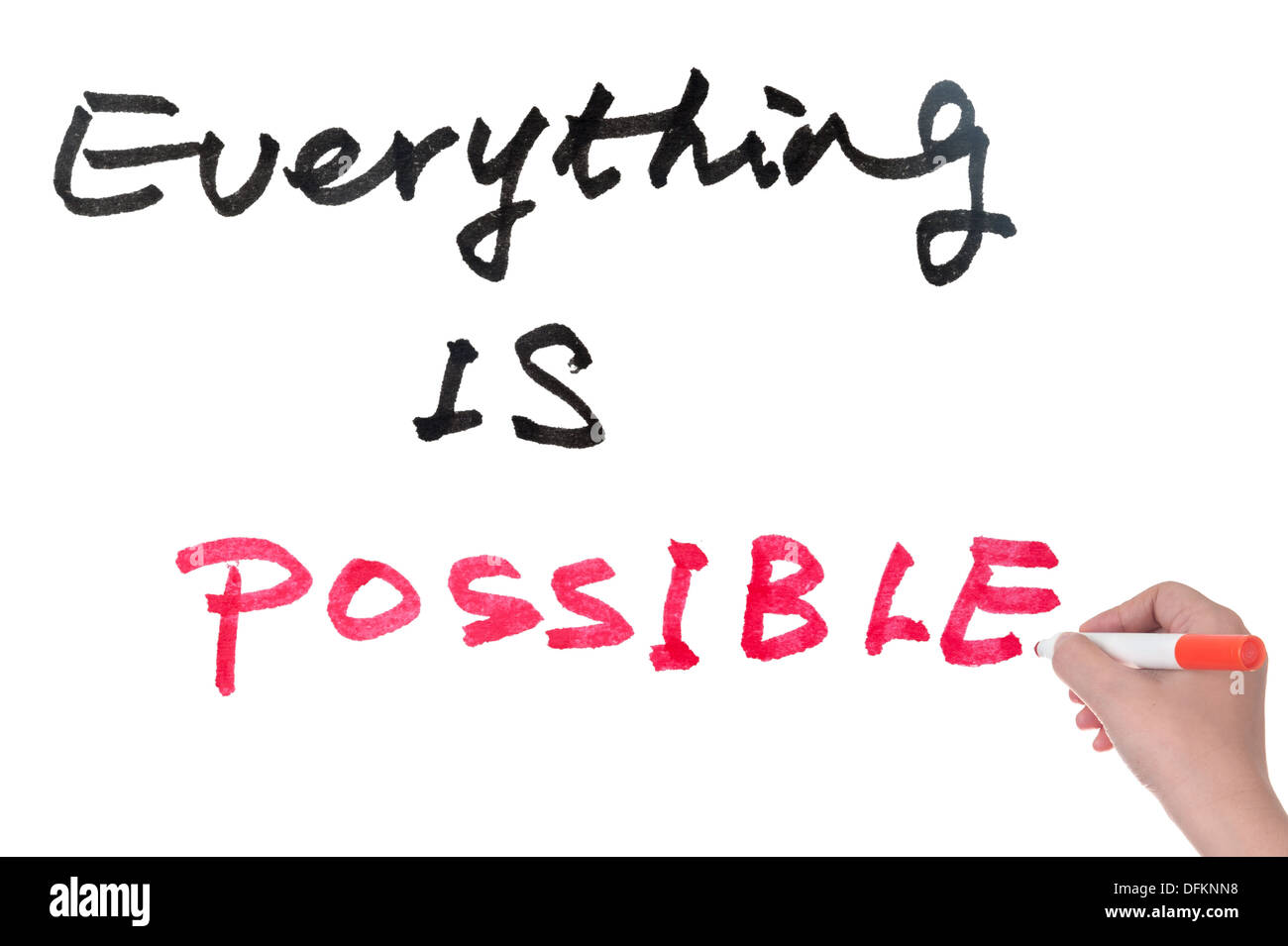 Alles ist möglich Worte geschrieben am Whiteboard Stockfoto