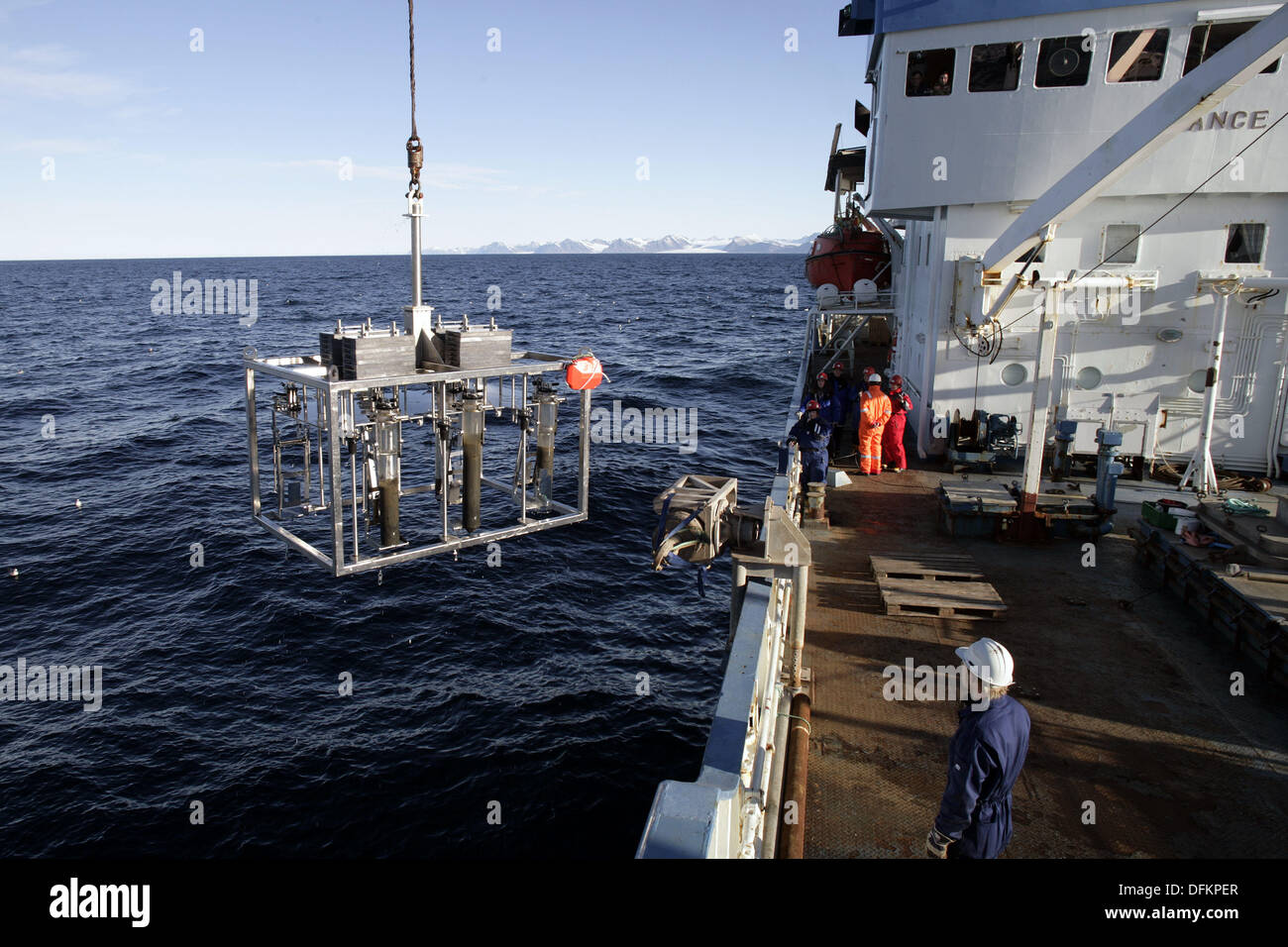 An Bord der norwegischen Polarinstitut ´RV Lance´ Forschungsschiff für Klima ändern Sie Untersuchungen. Insel Spitzbergen, Svalbard Stockfoto