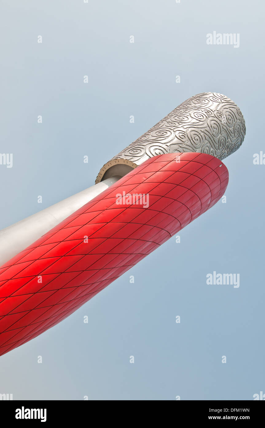 Olympische Fackel Statue im Olympic Green im Chaoyang District, Beijing, China-Build für die Olympischen Sommerspiele 2008 Stockfoto