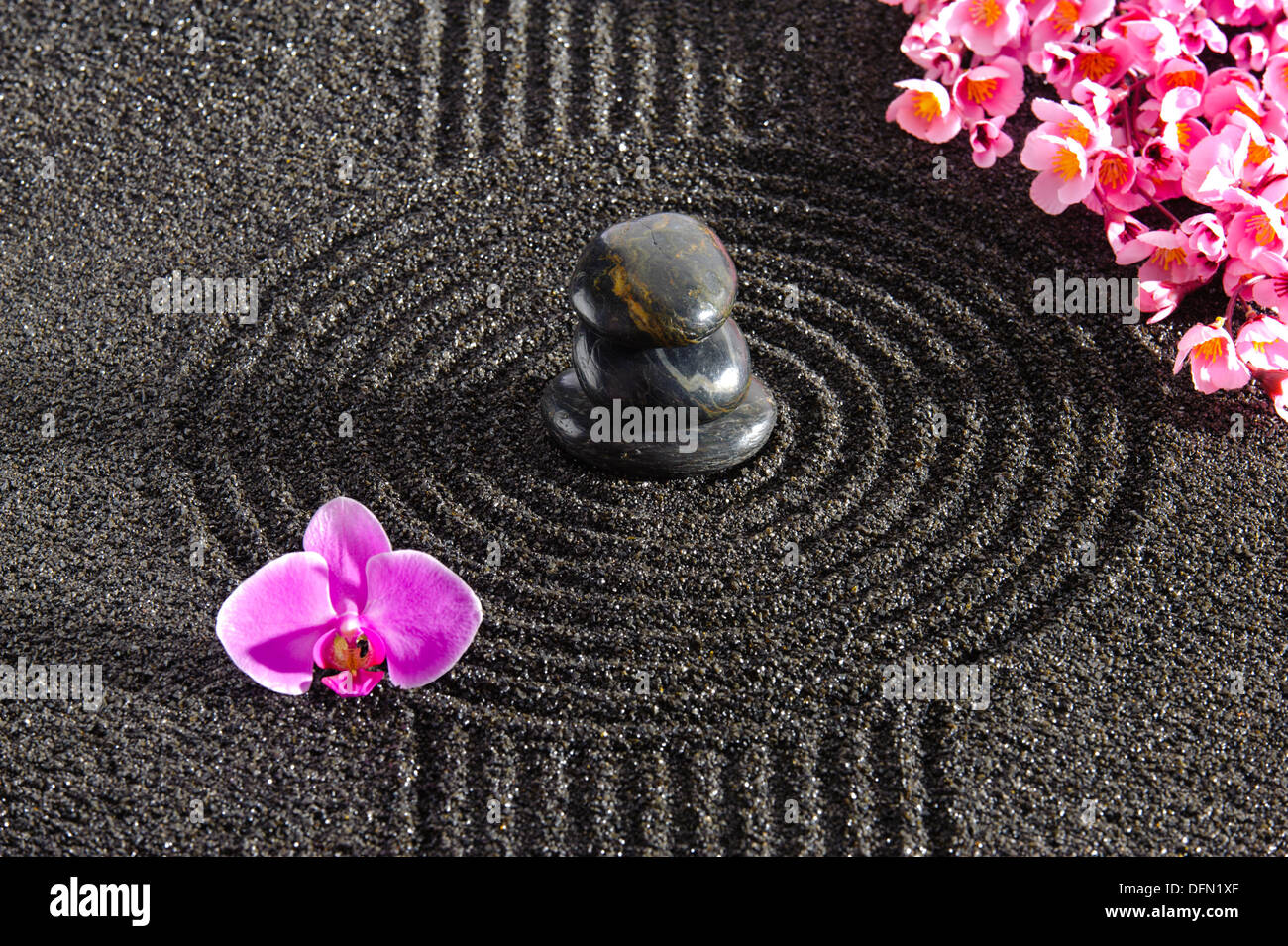 Japan-ZEN-Garten in Sand mit Stein Stockfoto