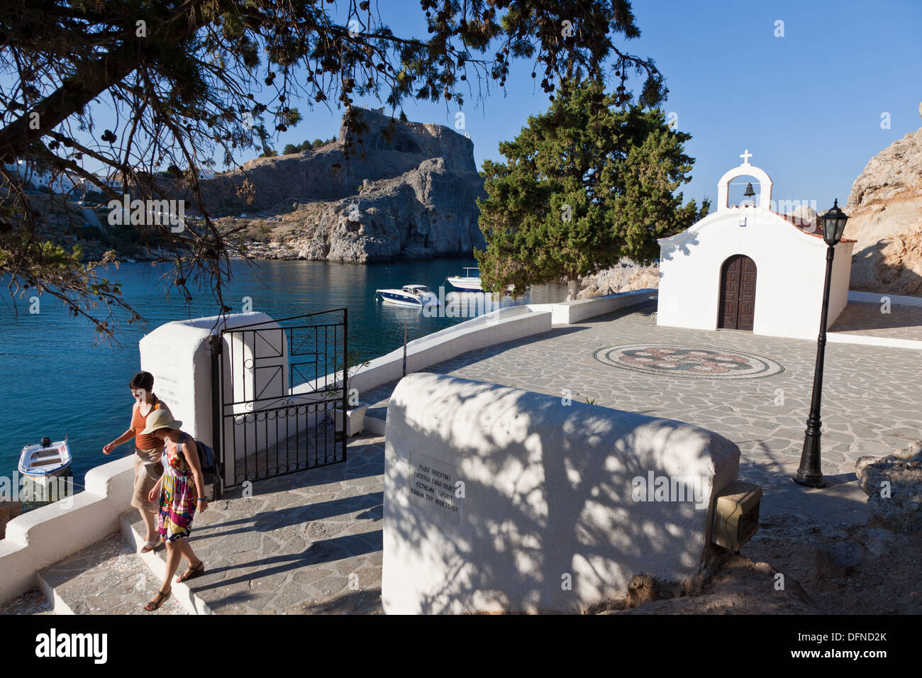 ST Pauls Kirche Lindos Rhodos griechische Inseln Griechenland Stockfoto