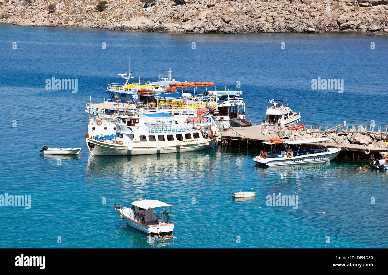 Lindos Bay Rhodos griechische Inseln Griechenland Stockfoto