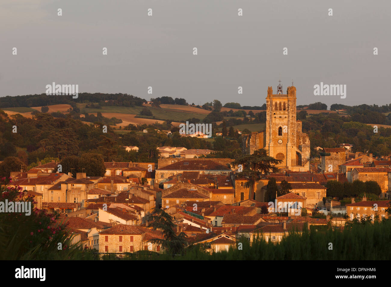 Blick auf die Stadt mit der Kathedrale Sainte-Pierre, Kathedrale, Gotik, Kondom, Kondom-de-Armanac, Region Midi-Pyrénées, Departement Gers über Stockfoto