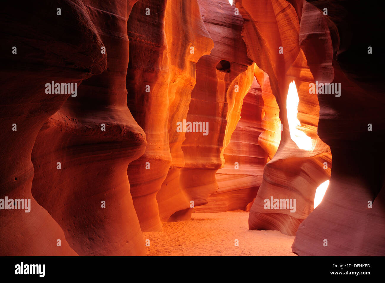Sonne leuchtenden bunten Sandstein Slotcanyon, Upper Antelope Canyon, Antelope Canyon, Page, Arizona, Südwesten, USA, Amerika Stockfoto