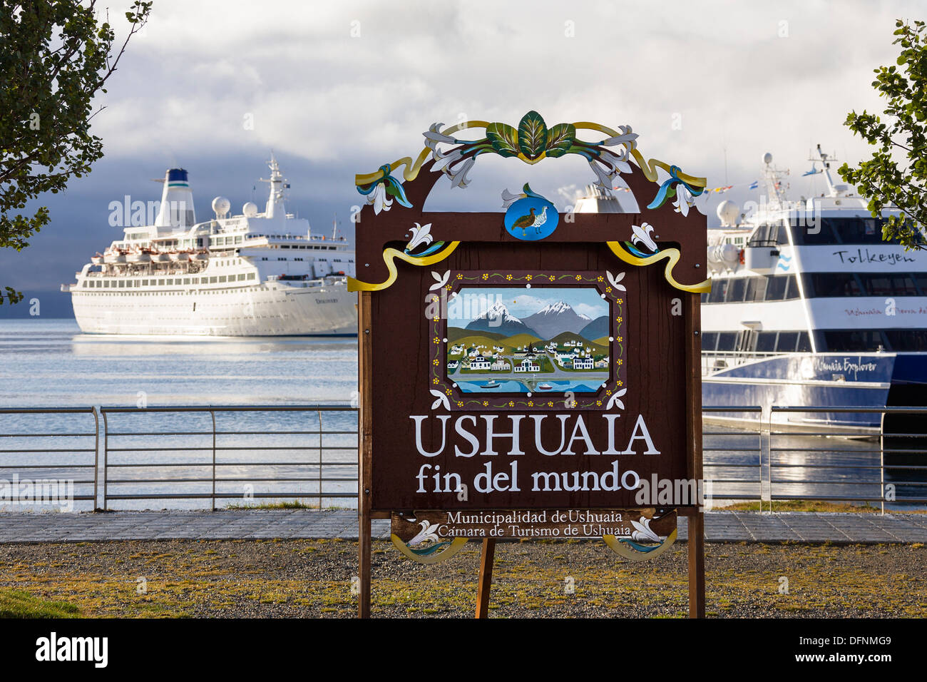 Hafen von Ushuaia, südlichste Citiy Argentiniens, das Ende der Welt, Beagle-Kanal, Feuerland, Argentinien, Südamerika Stockfoto