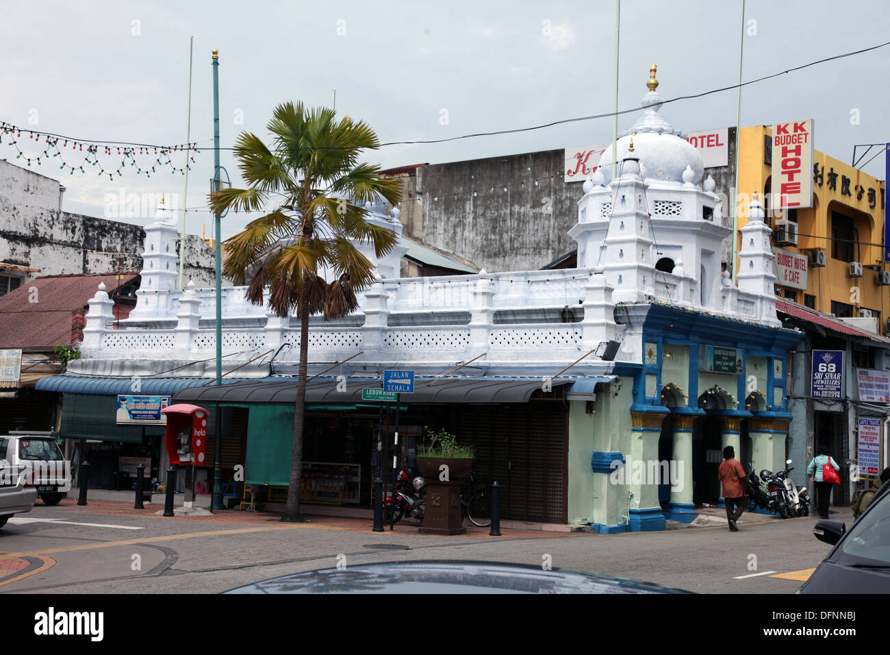 Es ist ein Foto von einer Moschee in der Stadt von Georgetown Penang in Malaysia. Es ist ein muslimisches Land mit der Religion des Islam. Stockfoto