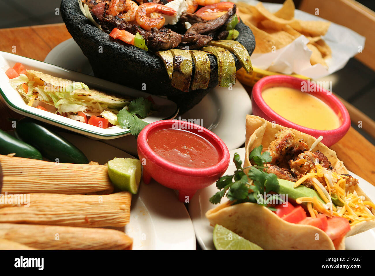 Eine Vielzahl von mexikanisches Essen. Stockfoto