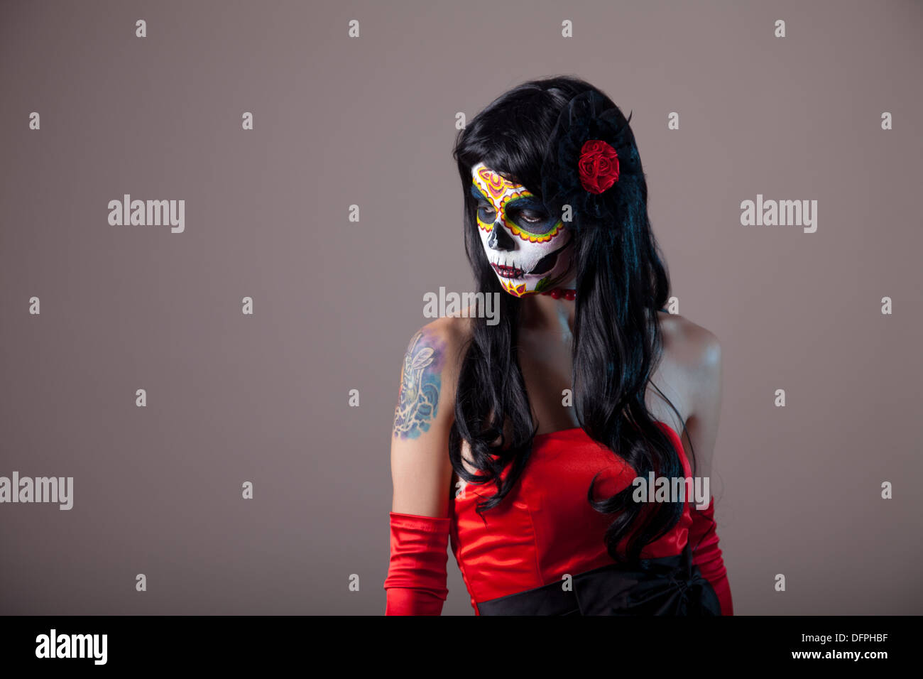 Mädchen mit klassischen Sugar Skull bilden, Tag der Toten, Halloween Stockfoto